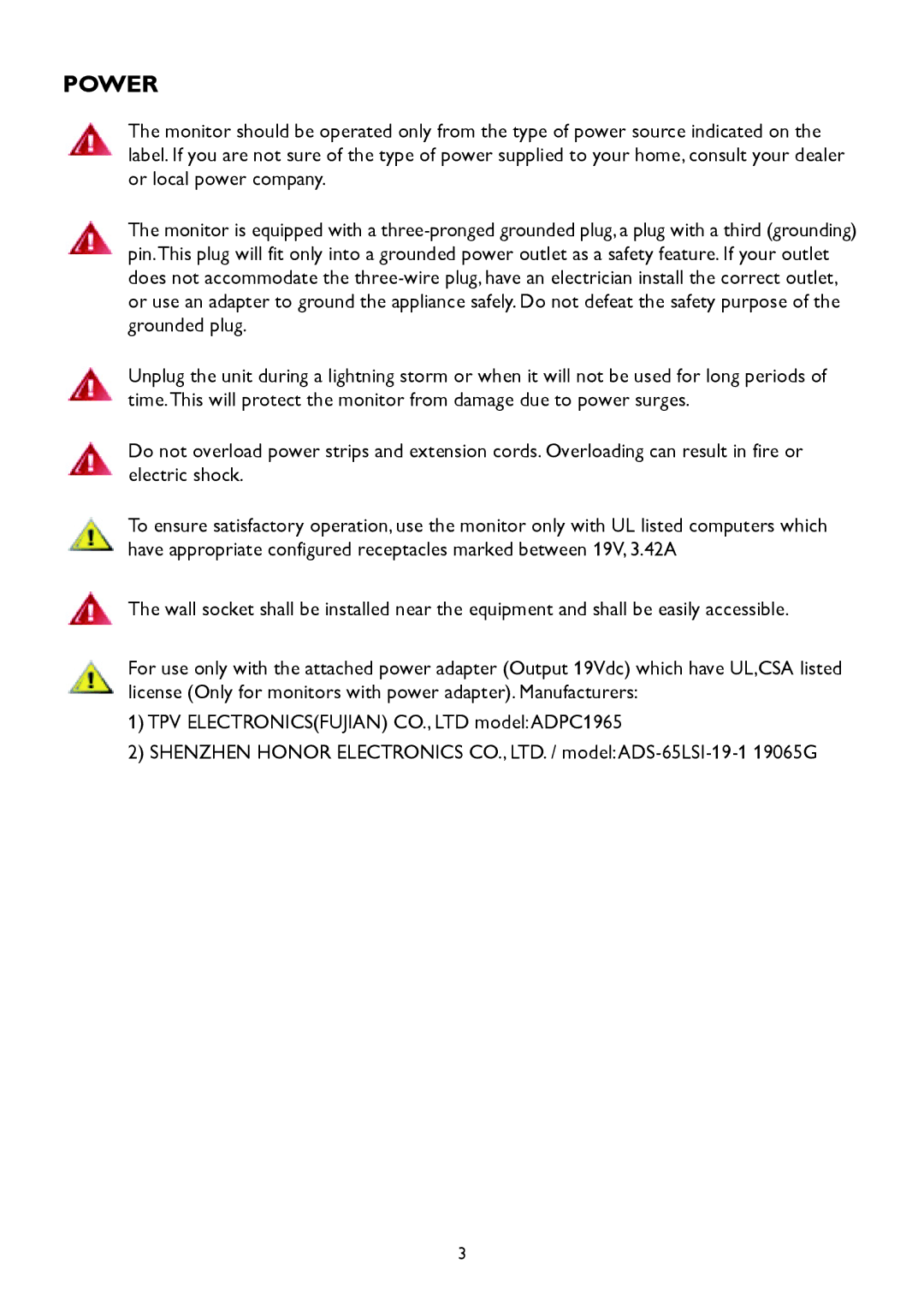 AOC A2258P user manual Power 