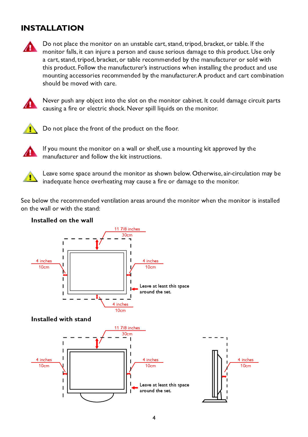 AOC A2258P user manual Installation, Installed on the wall 