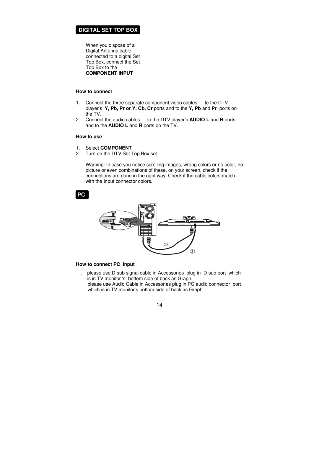 AOC A27W231 user manual Digital SET TOP BOX, How to connect PC input 