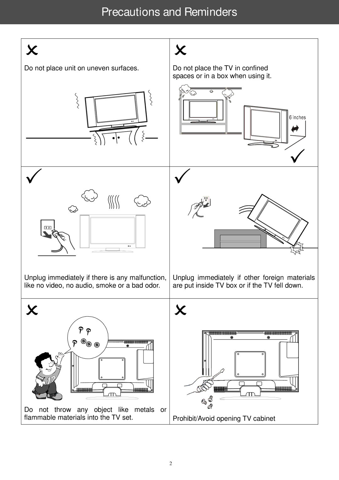 AOC A42W64AT4 user manual Precautions and Reminders 