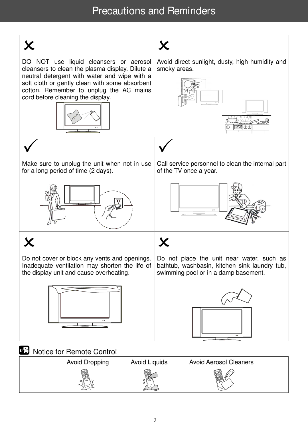 AOC A42W64AT4 user manual Precautions and Reminders 