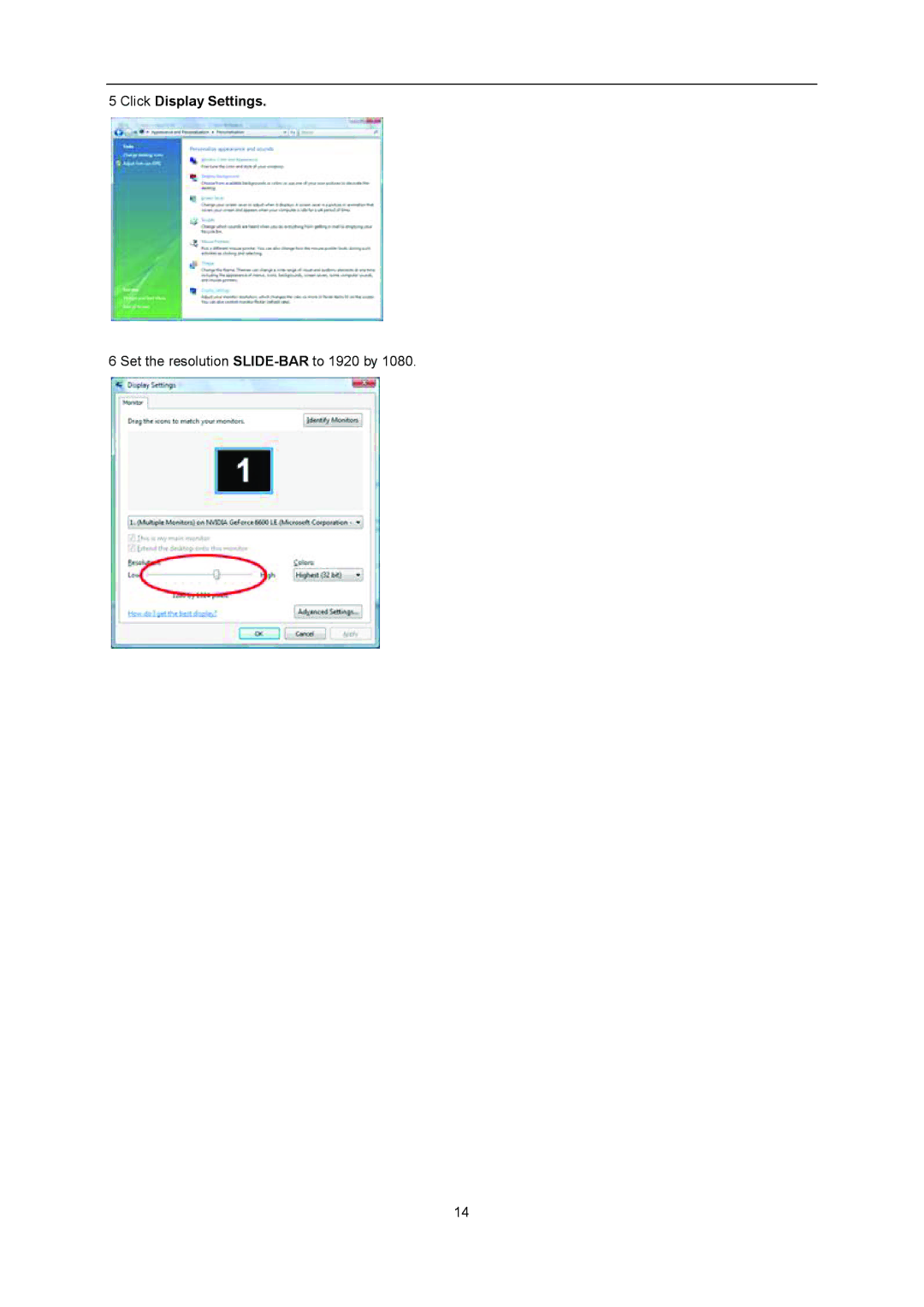 AOC D2357PH user manual Click Display Settings 