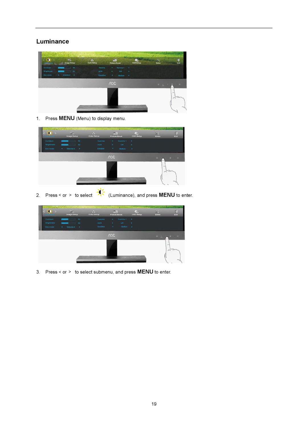 AOC D2357PH user manual Luminance 