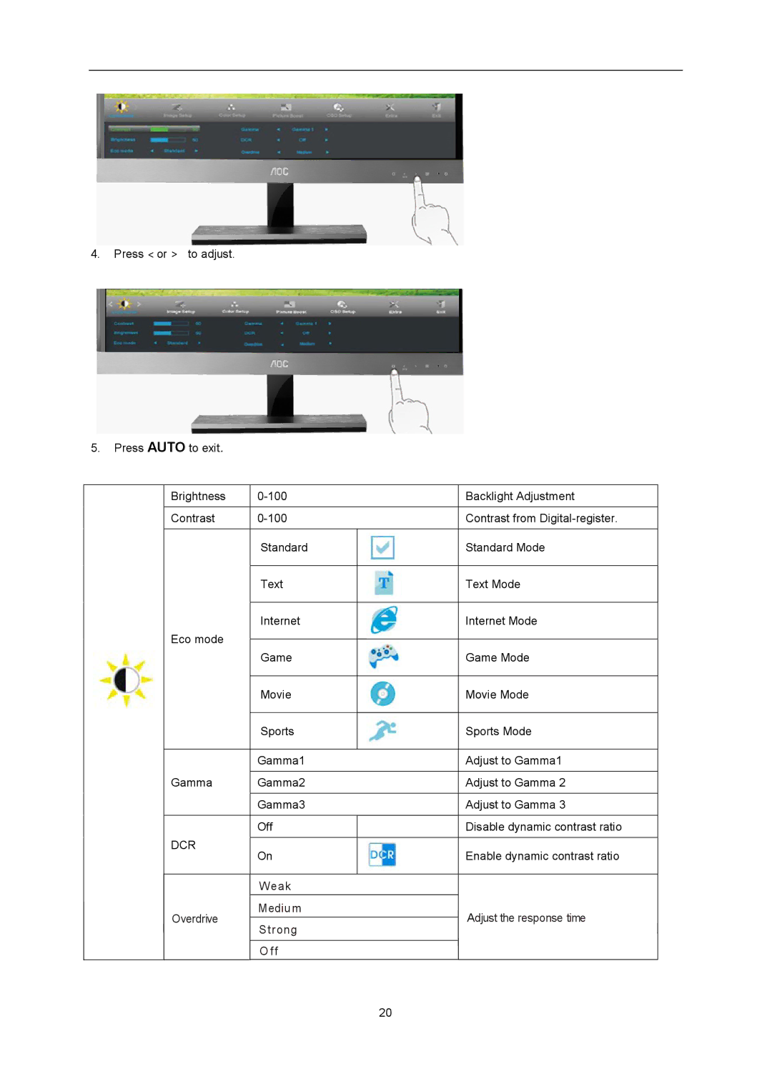 AOC D2357PH user manual Dcr 