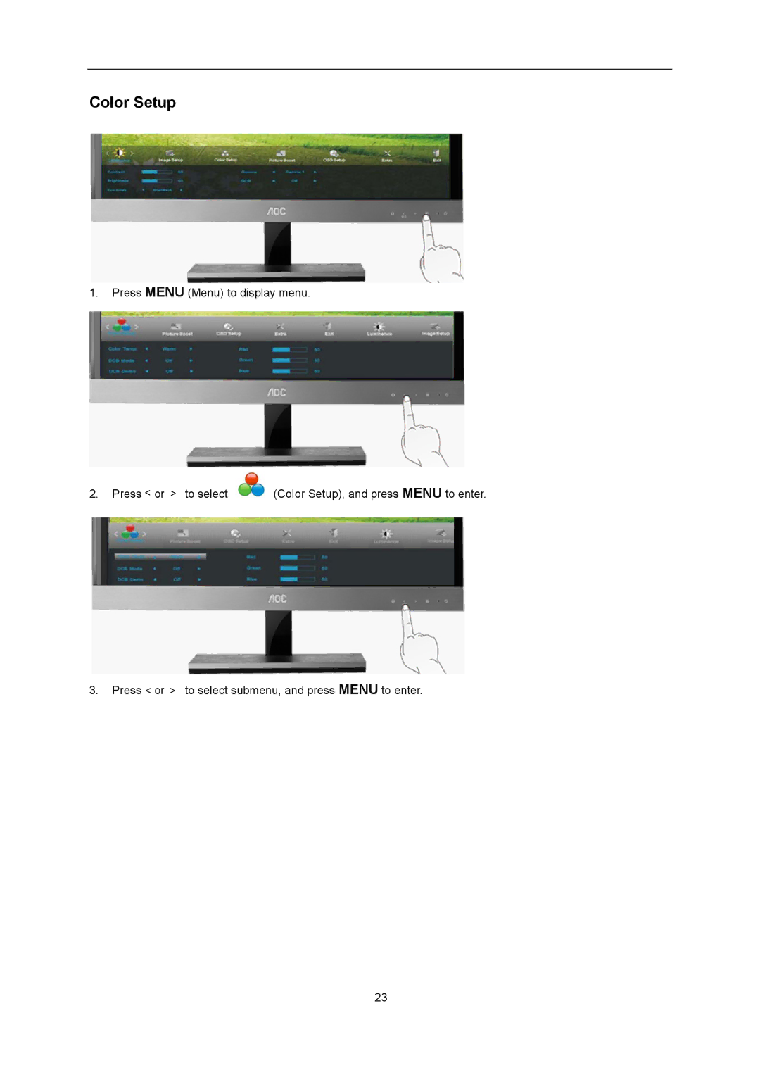 AOC D2357PH user manual Color Setup 