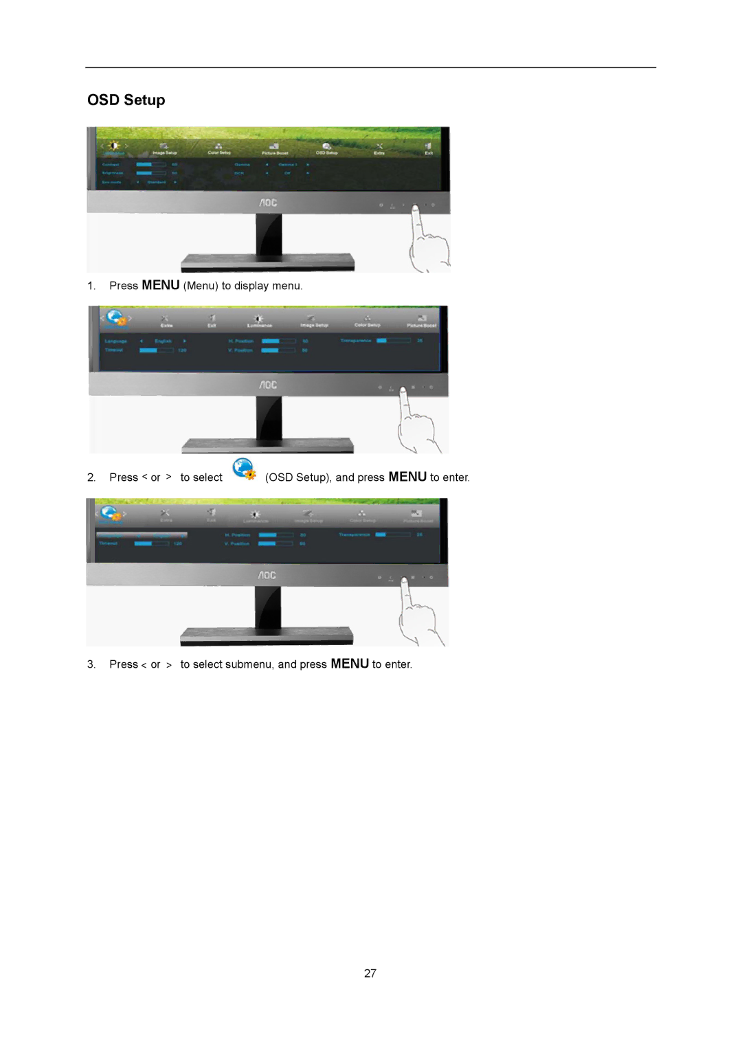 AOC D2357PH user manual OSD Setup 