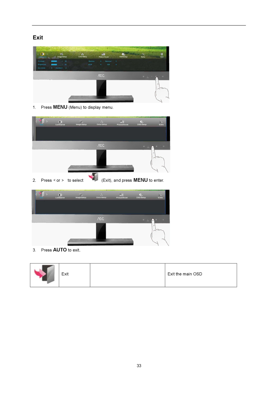 AOC D2357PH user manual Exit 