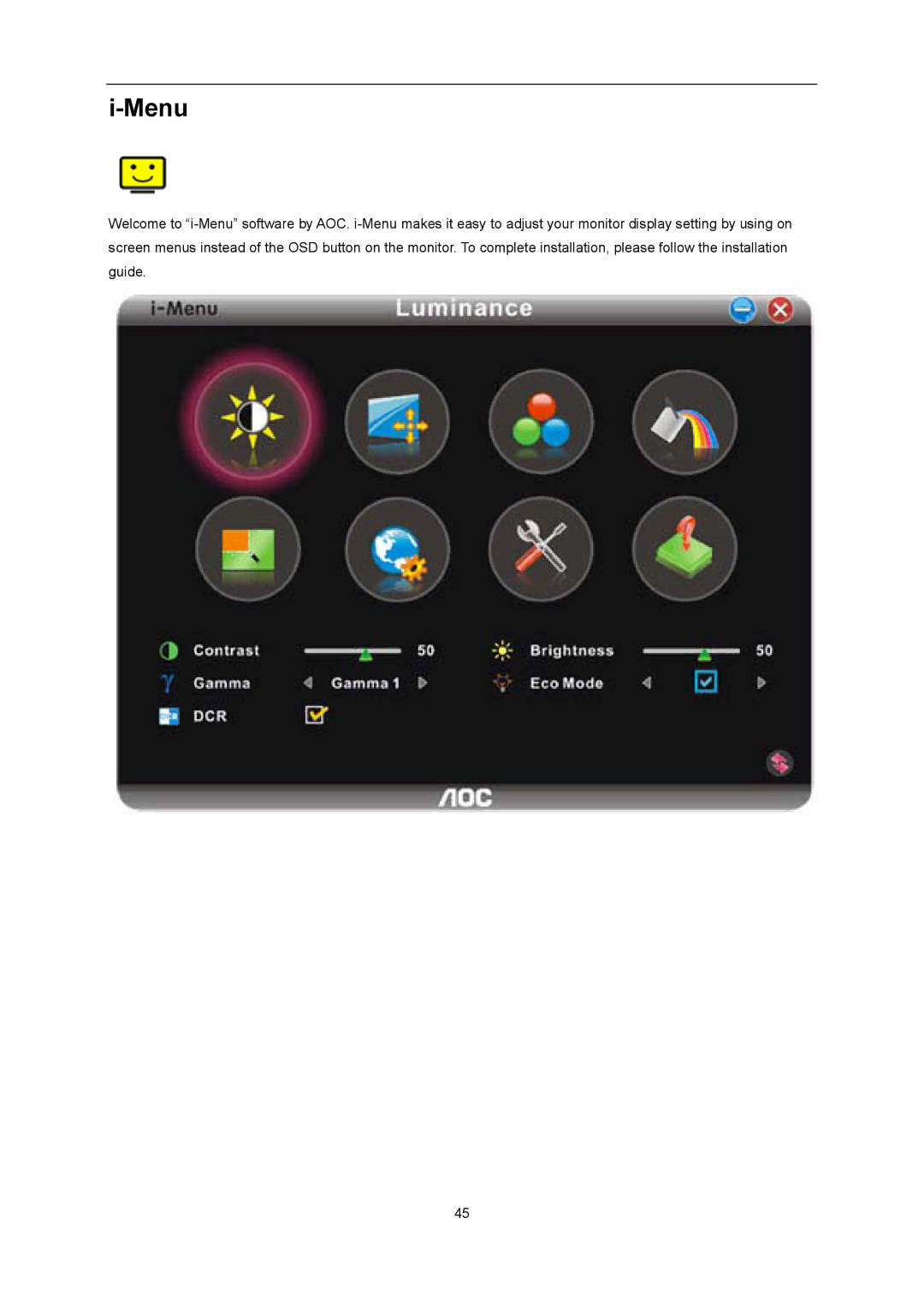 AOC D2357PH user manual Menu 