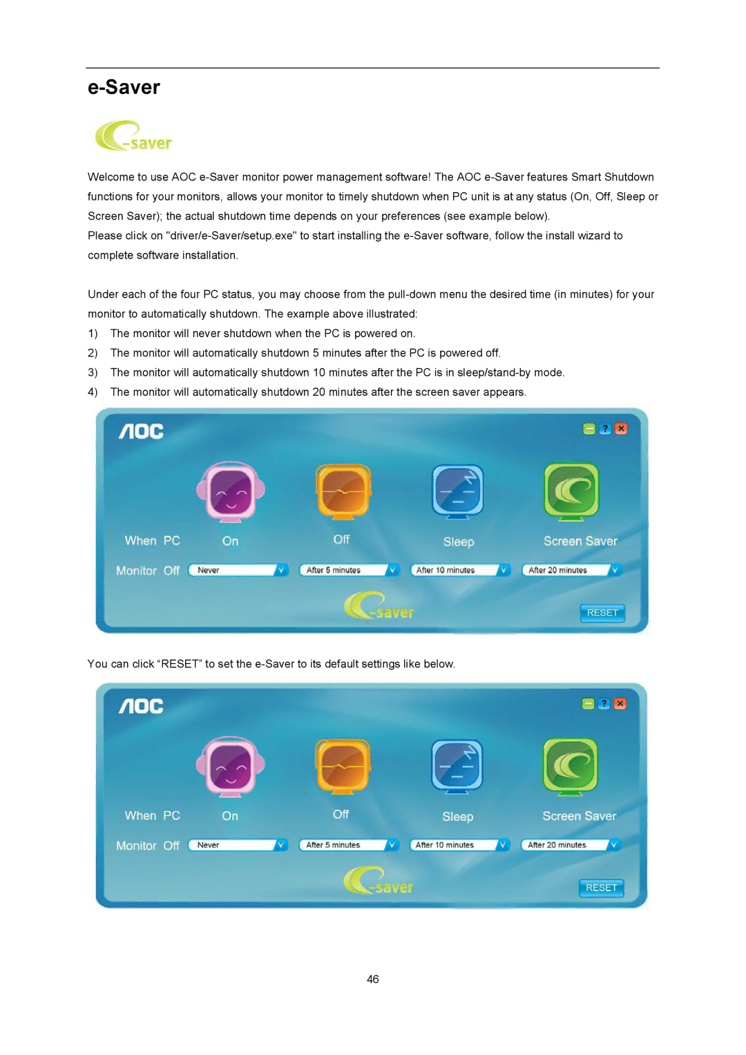 AOC D2357PH user manual Saver 