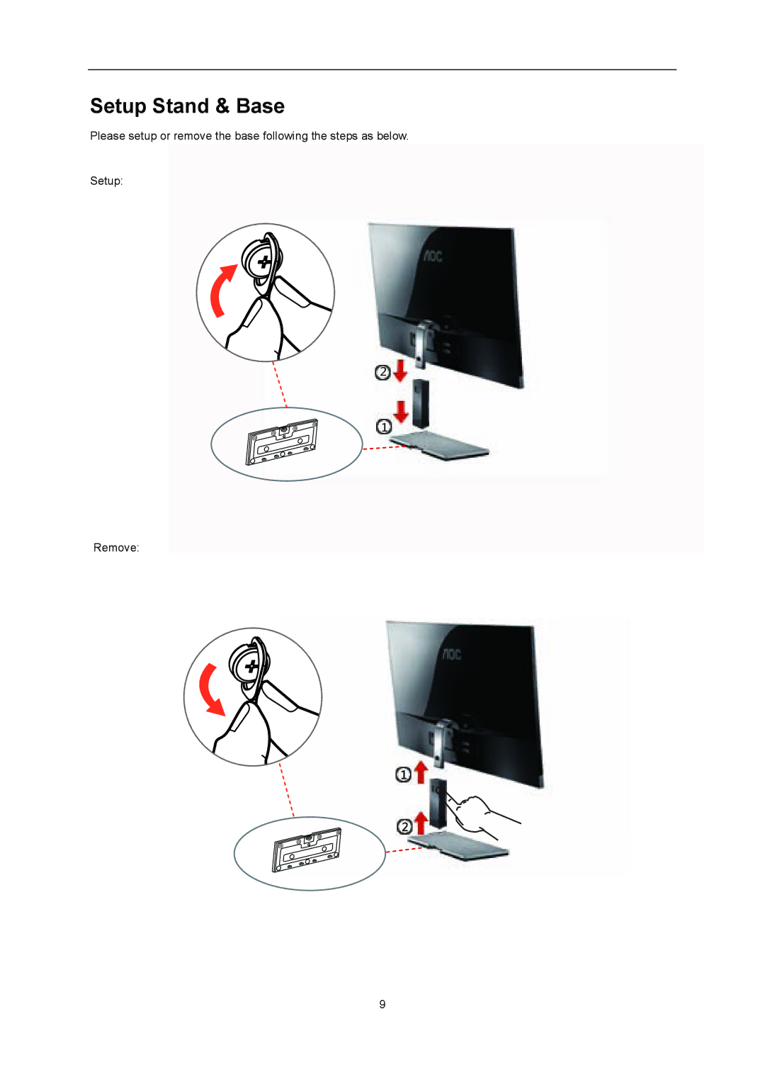 AOC D2357PH user manual Setup Stand & Base 