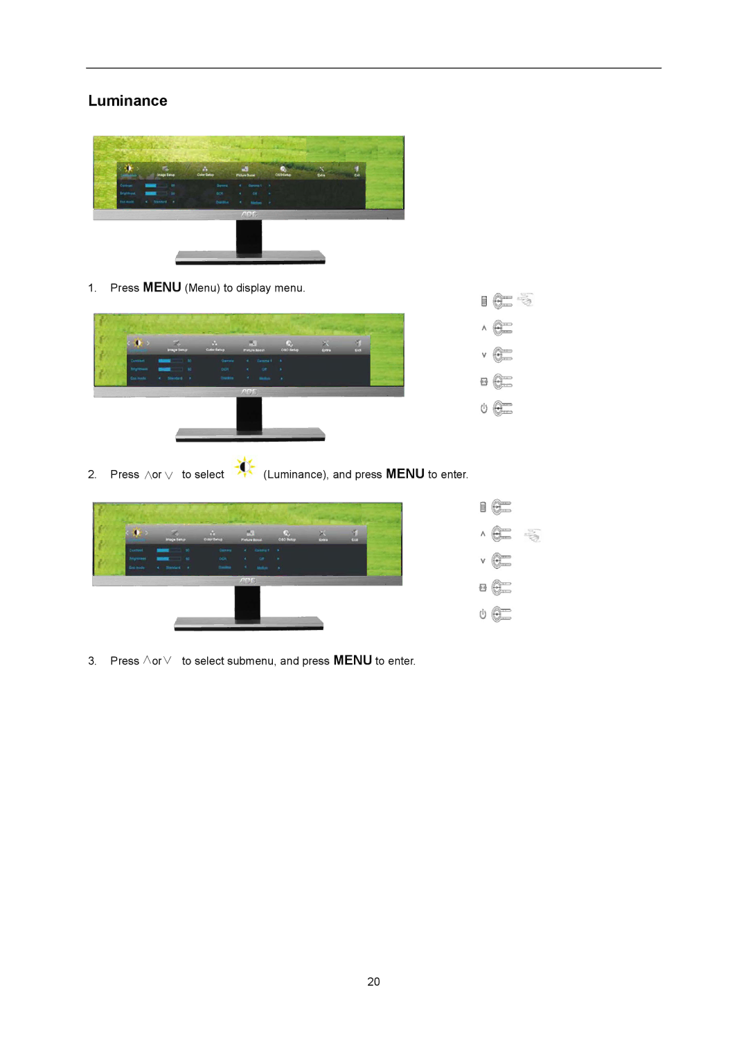 AOC D2267PWH, D2367P user manual Luminance 