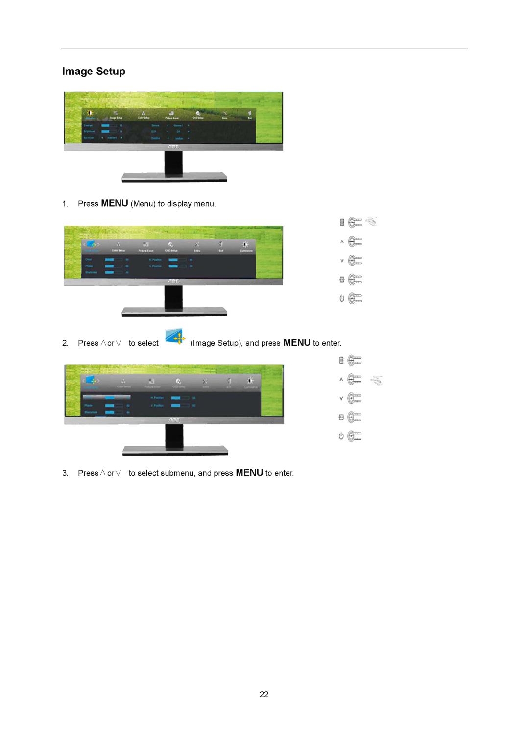 AOC D2367P, D2267PWH user manual Image Setup 