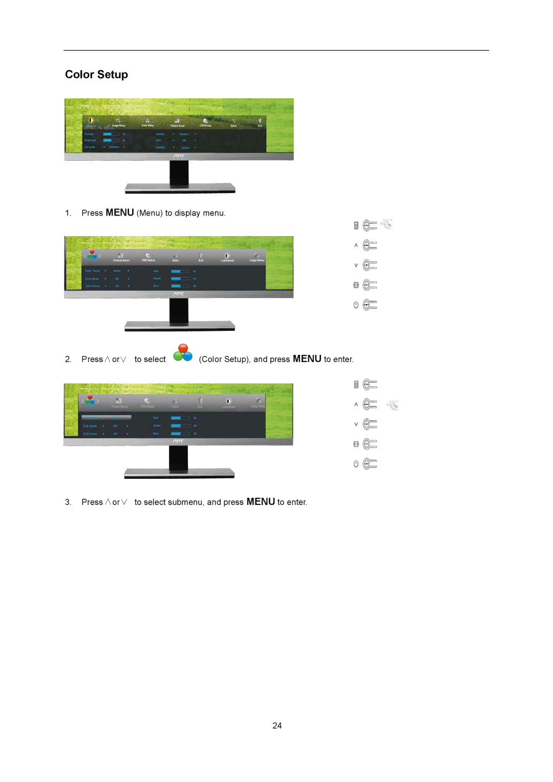 AOC D2367P, D2267PWH user manual Color Setup 