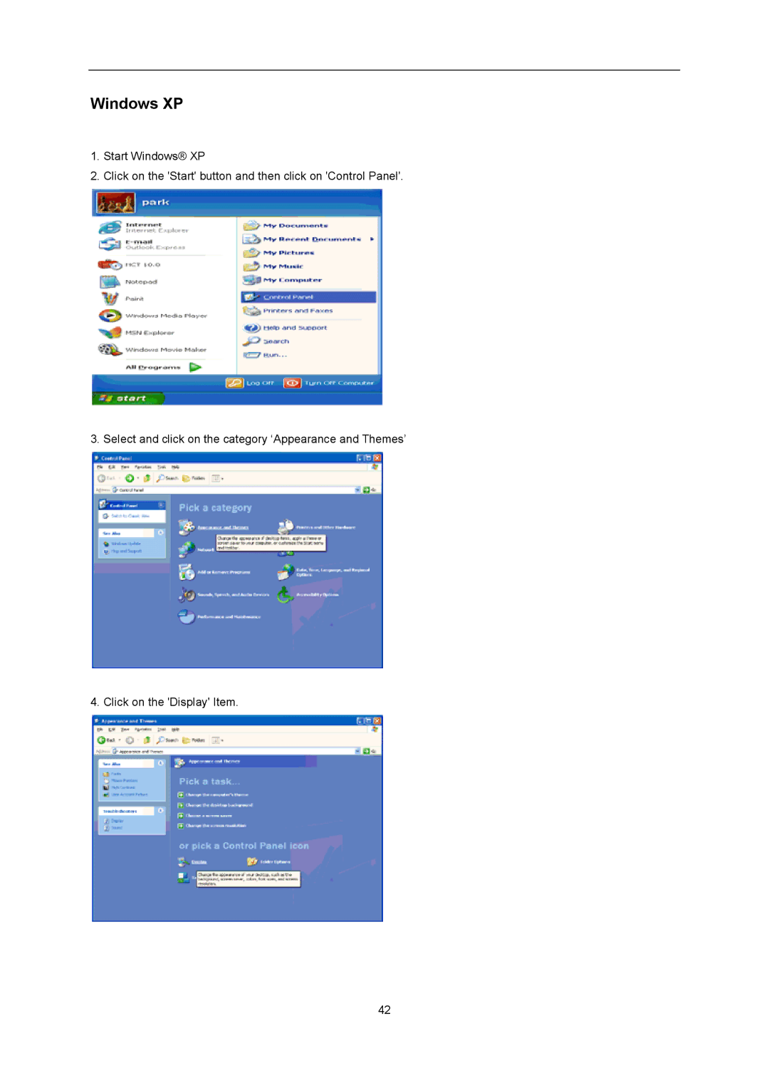 AOC D2367P, D2267PWH user manual Windows XP 