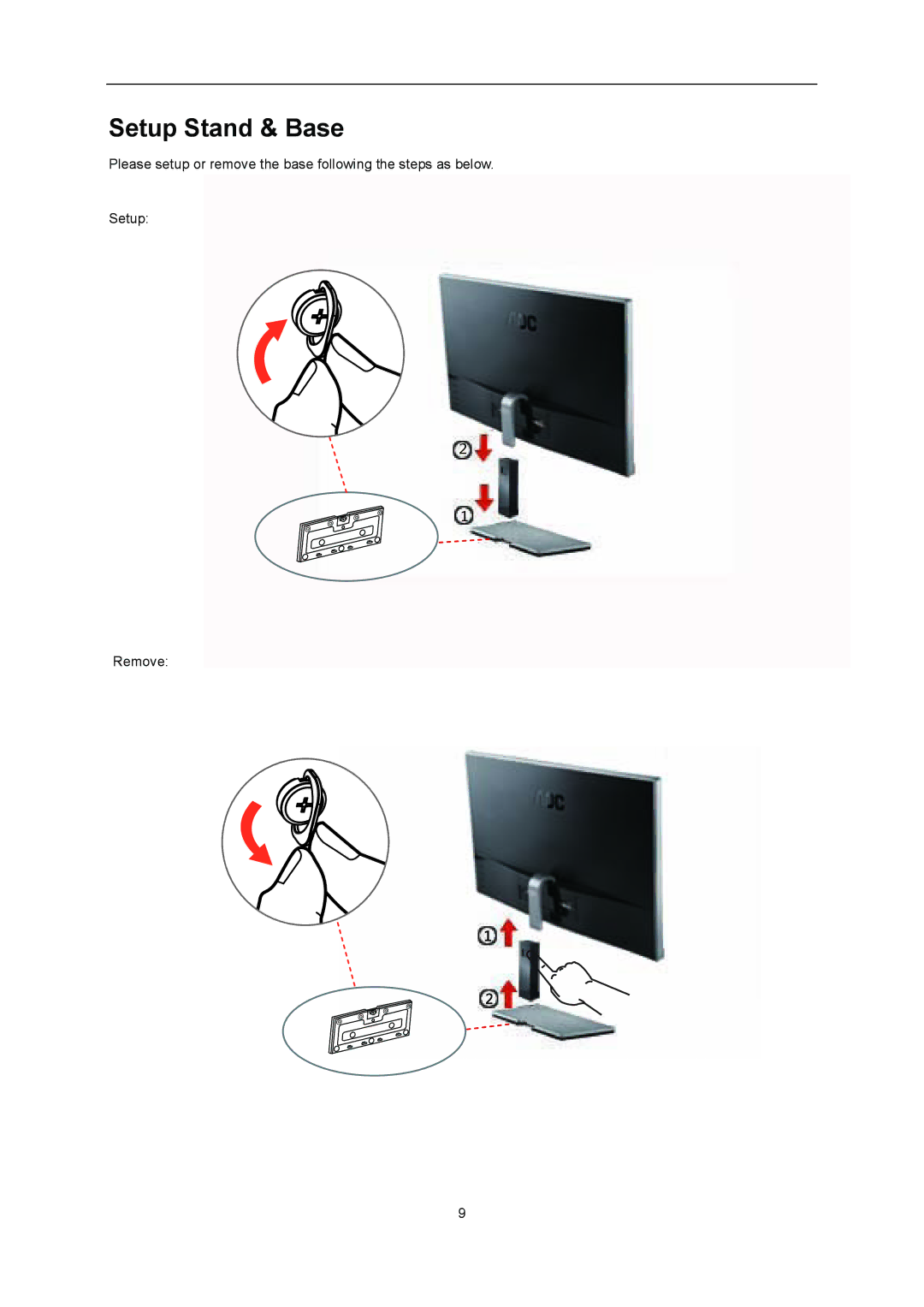 AOC D2367P, D2267PWH user manual Setup Stand & Base 