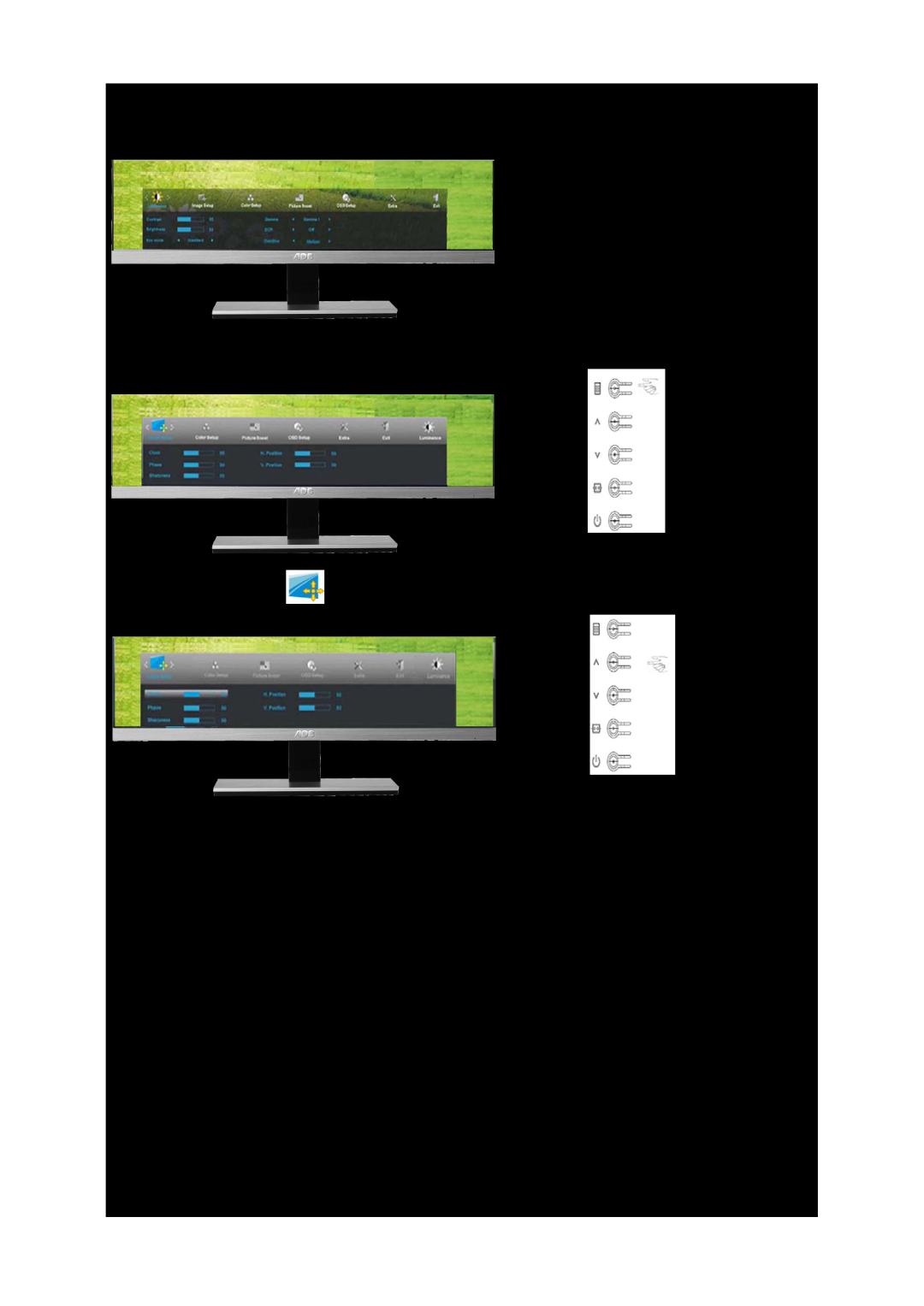 AOC D2267PW, D2367P Press MENU Menu to display menu, Press ∧or∨ to select Image Setup, and press MENU to enter 