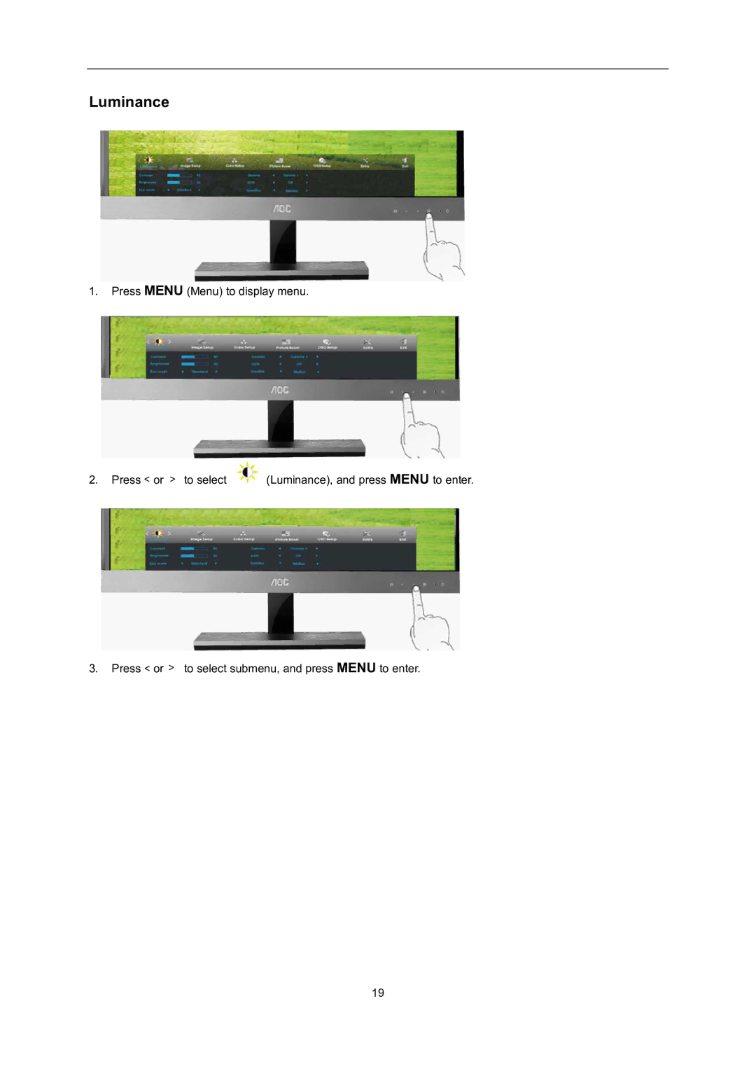 AOC D2757PH user manual Luminance 