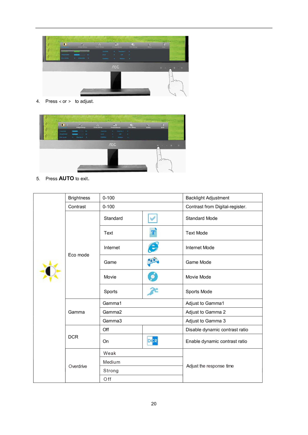 AOC D2757PH user manual Dcr 