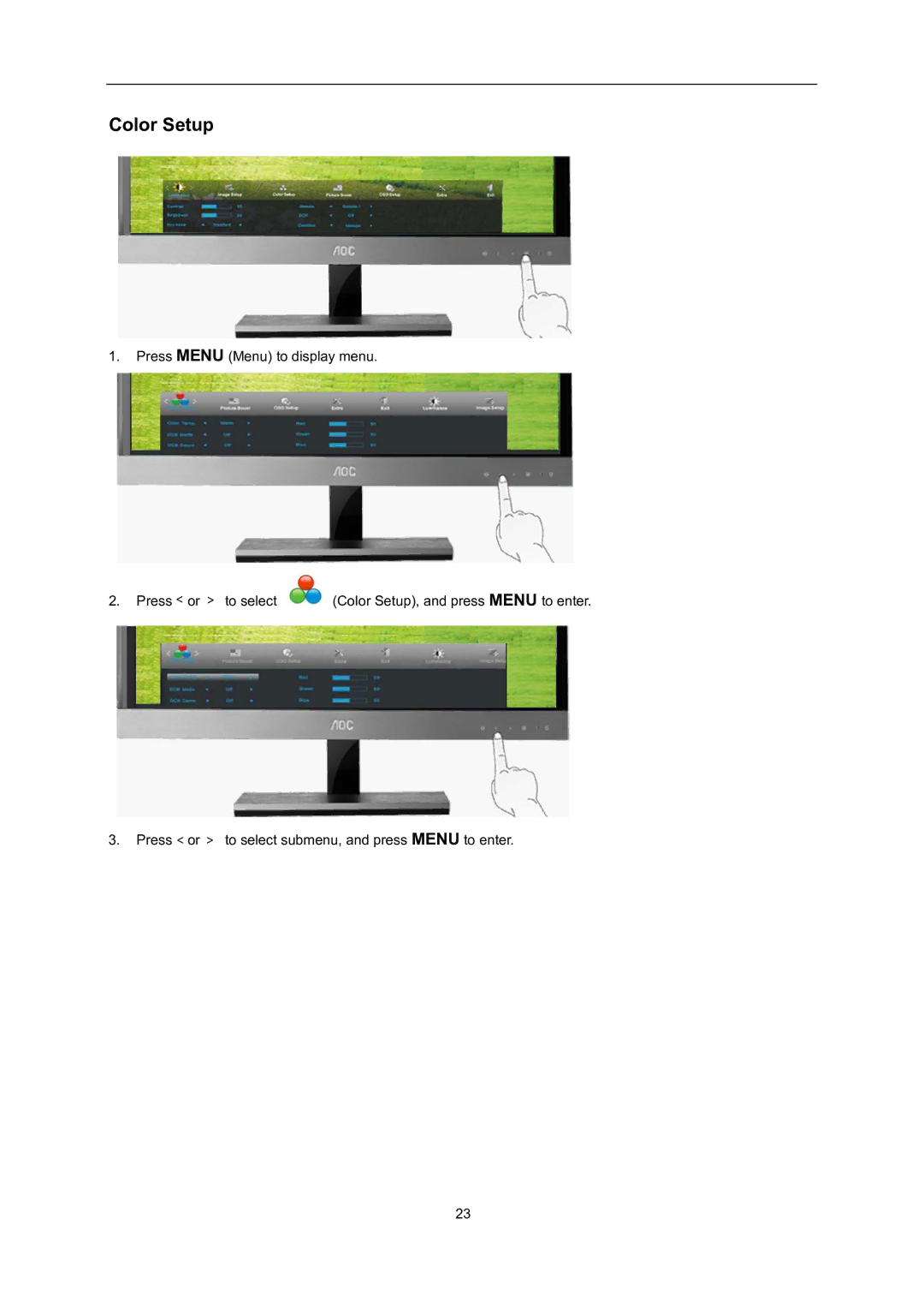 AOC D2757PH user manual Color Setup 