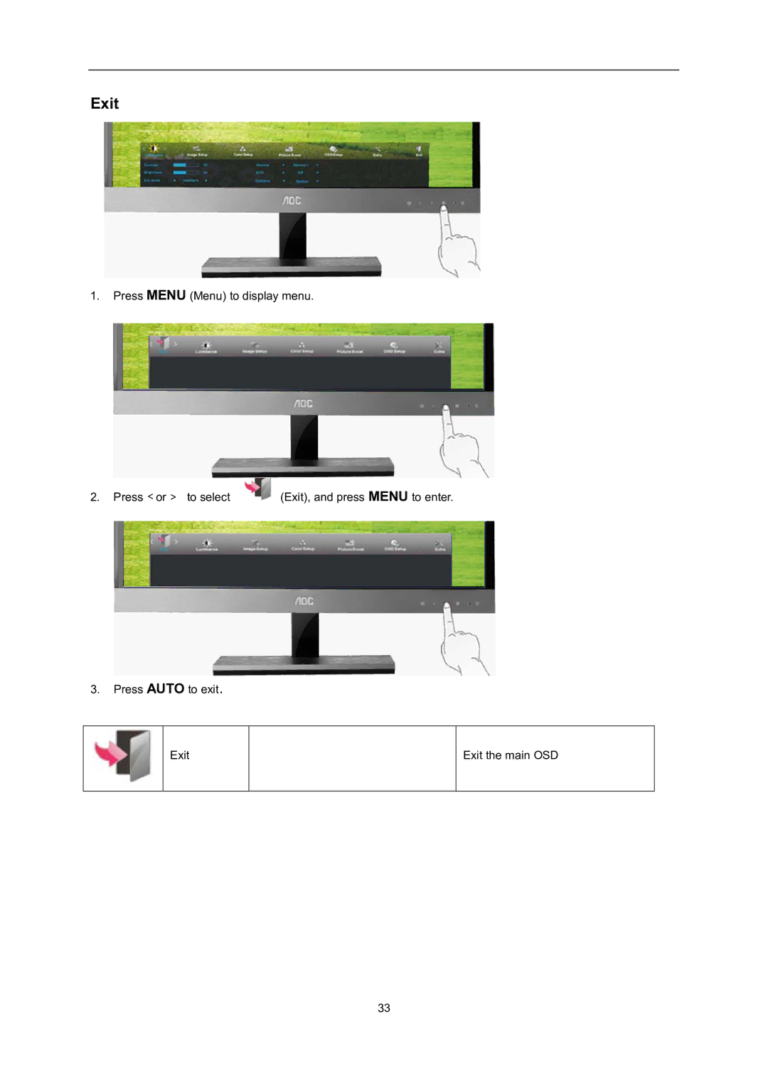 AOC D2757PH user manual Exit 