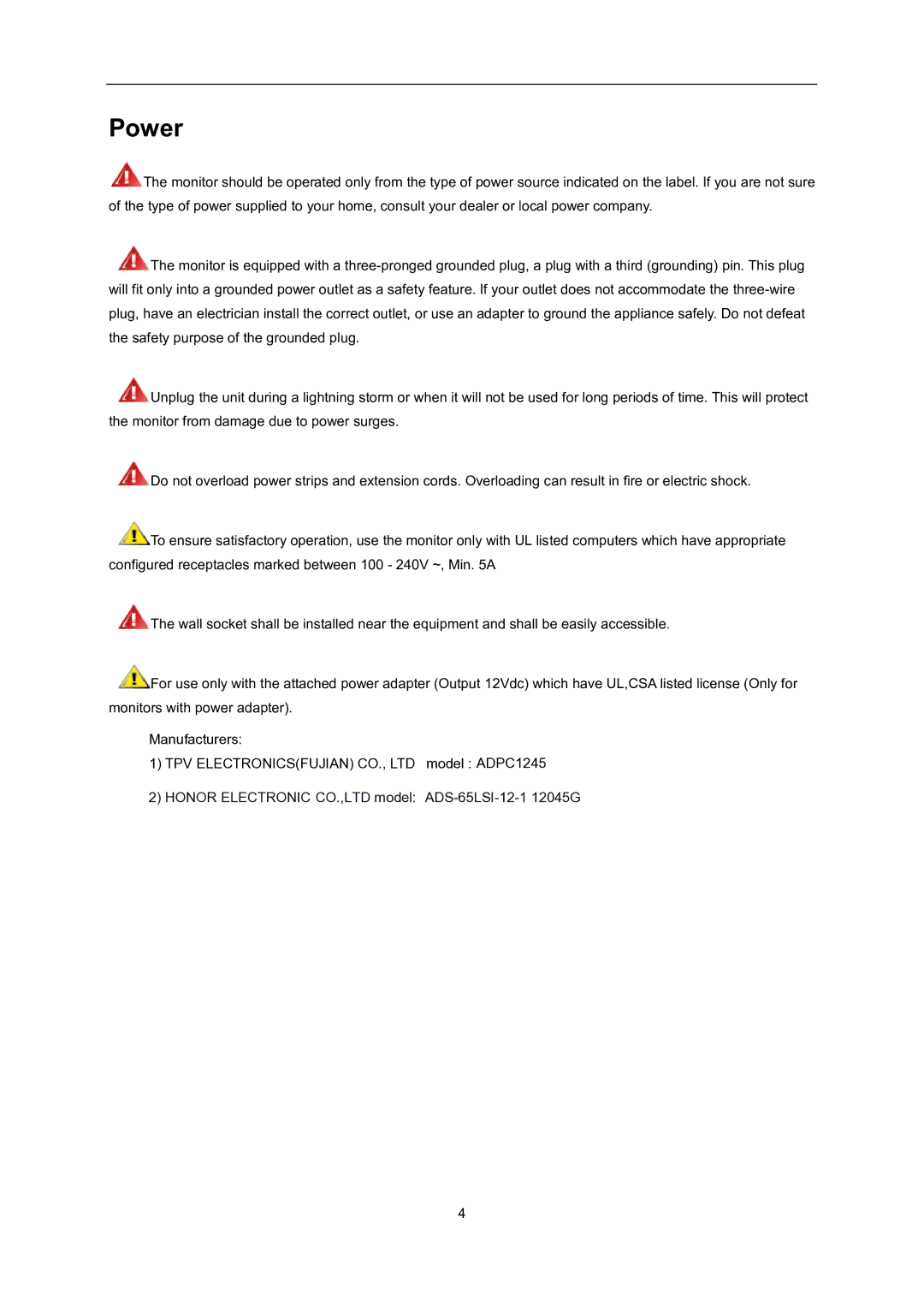 AOC D2757PH user manual Power 