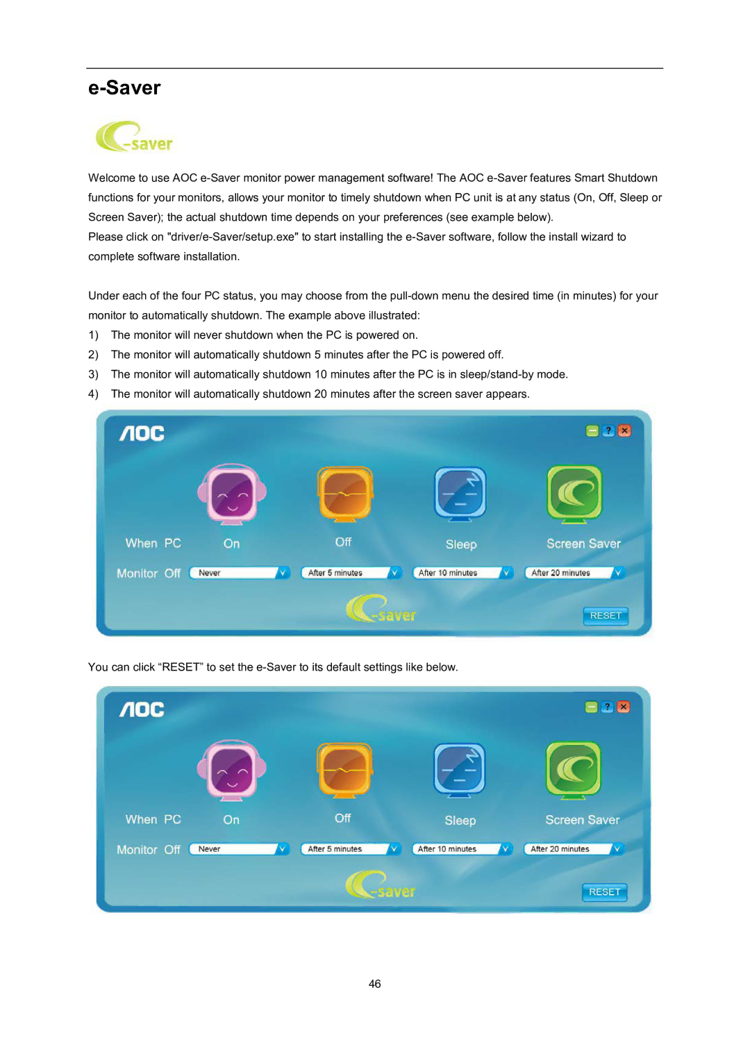 AOC D2757PH user manual Saver 