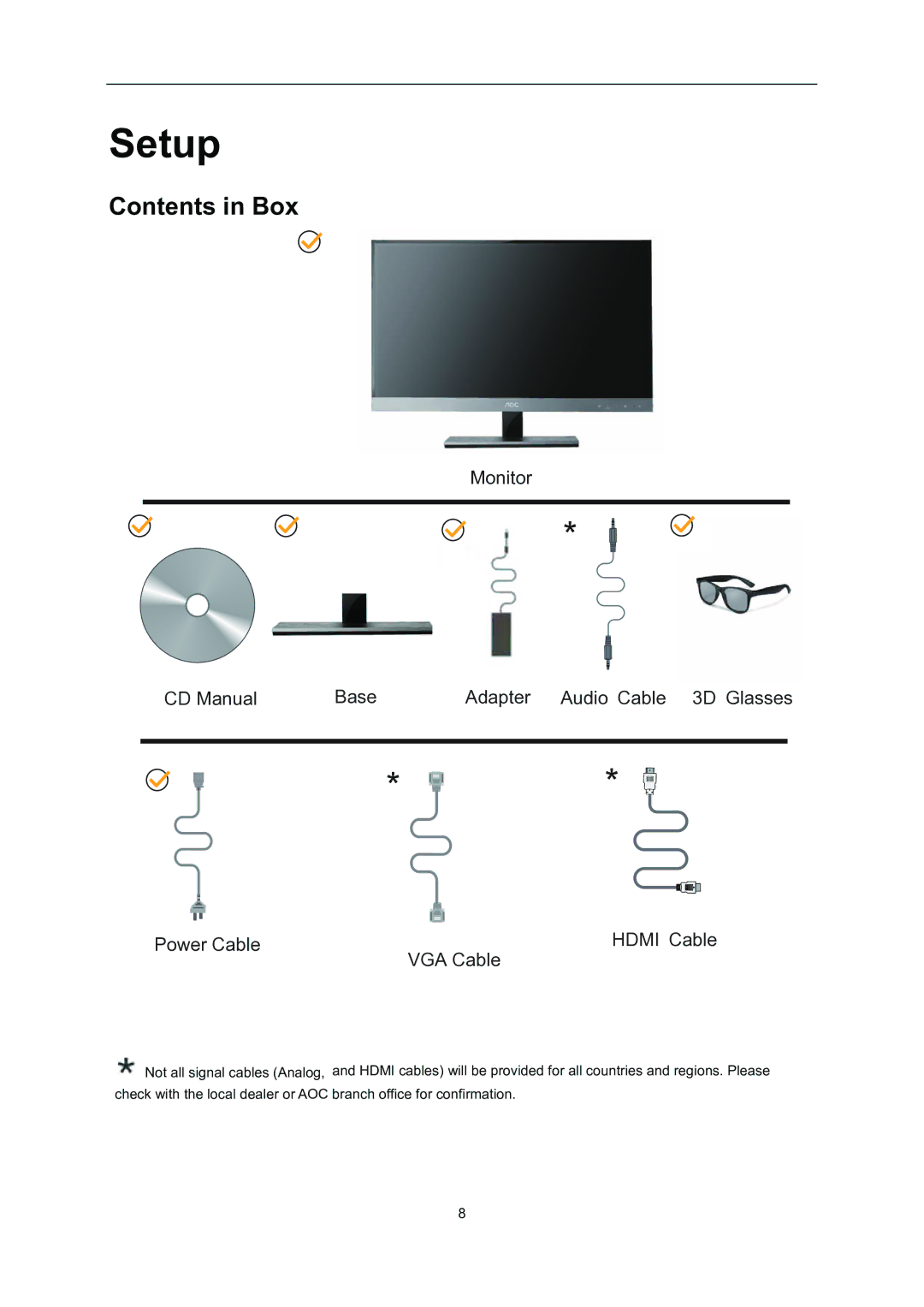 AOC D2757PH user manual Setup, Contents in Box 