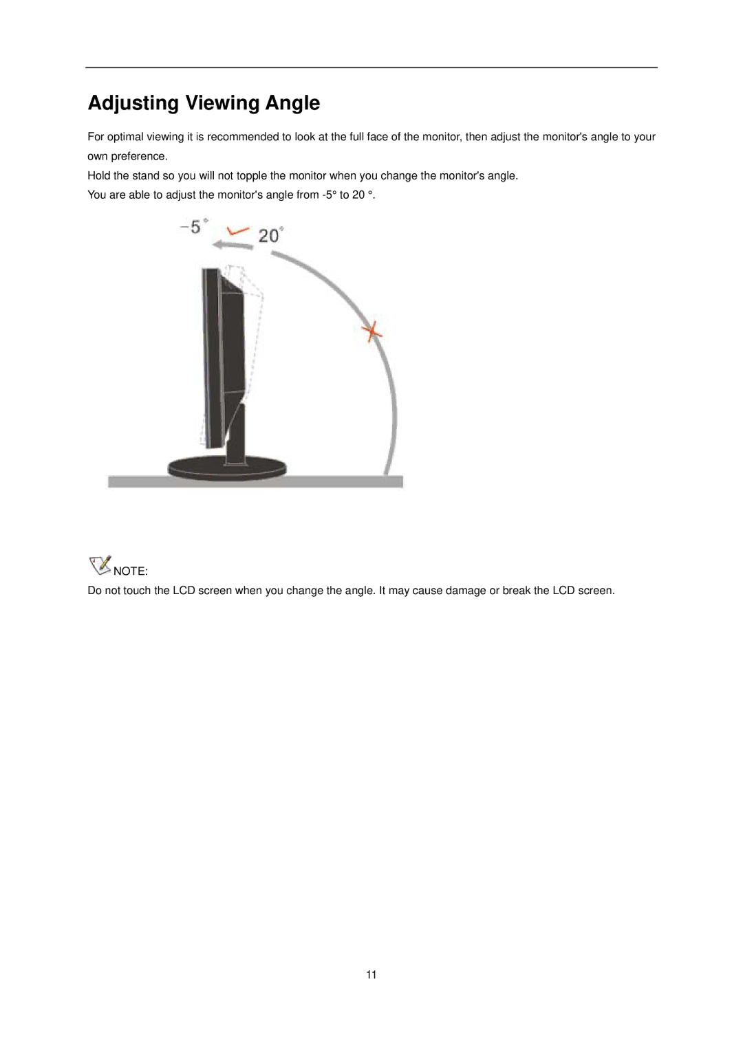 AOC e1620Sw manual Adjusting Viewing Angle 