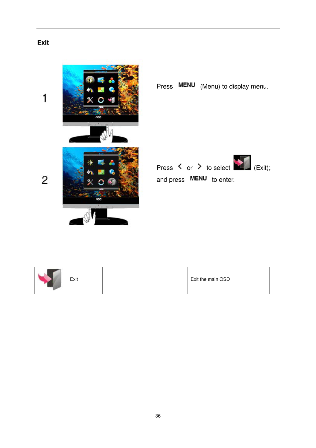 AOC e1620Sw manual Exit 