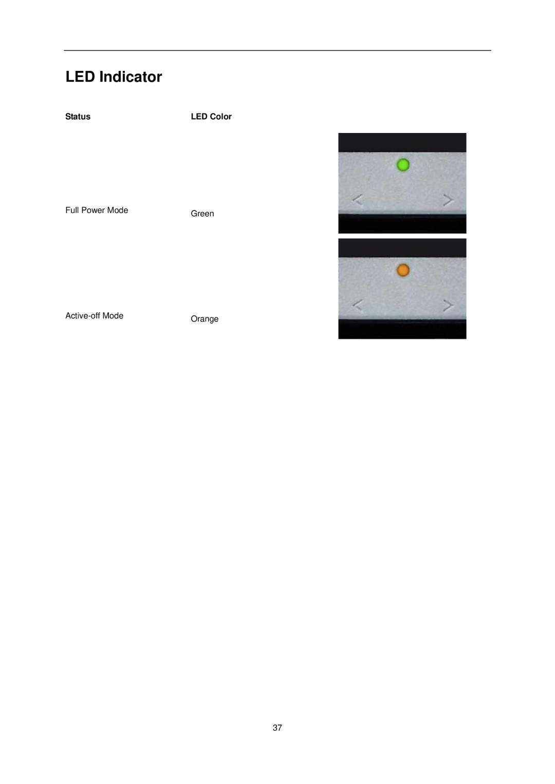 AOC e1620Sw manual LED Indicator, Status LED Color 