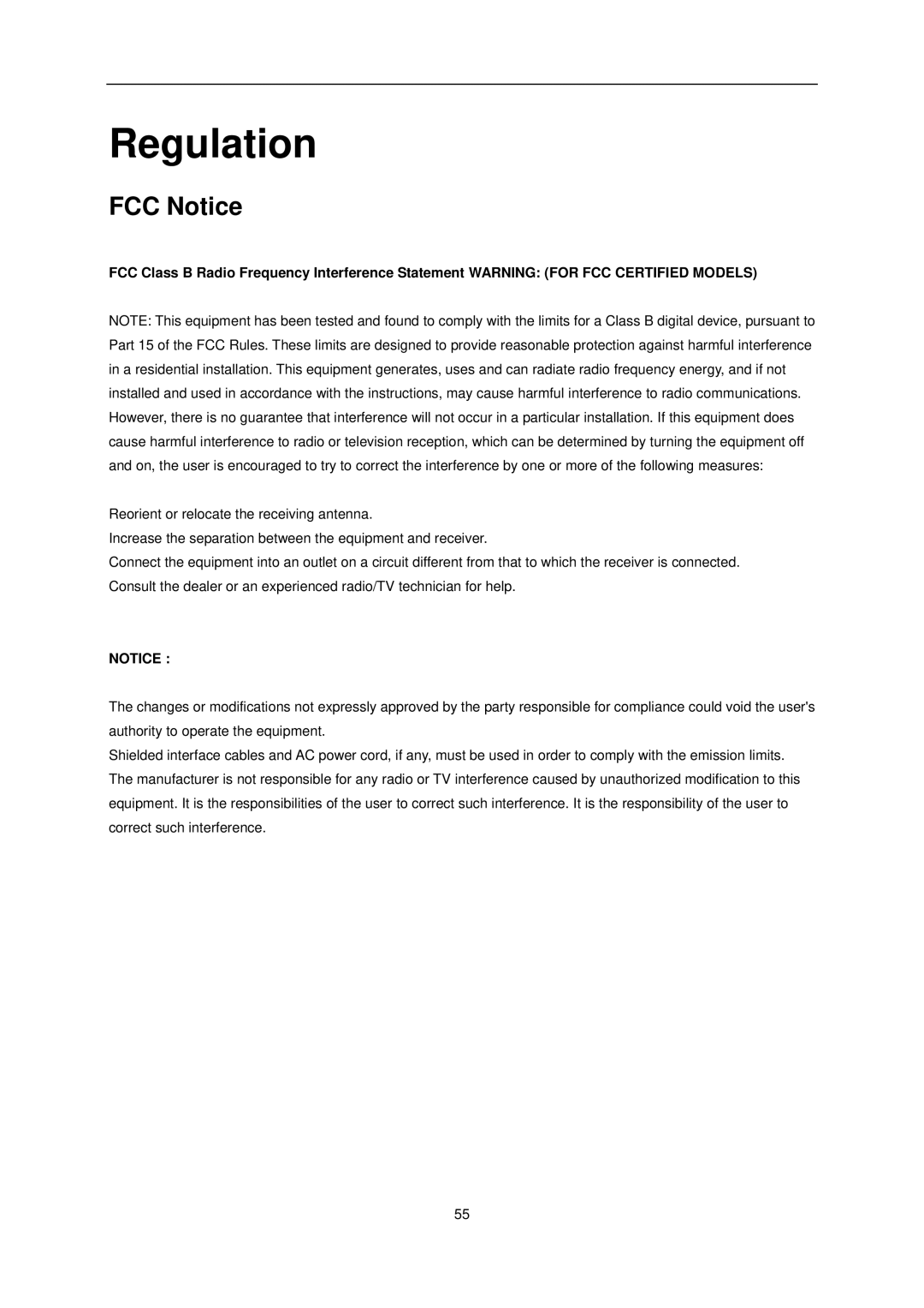 AOC e1620Sw manual Regulation, FCC Notice 