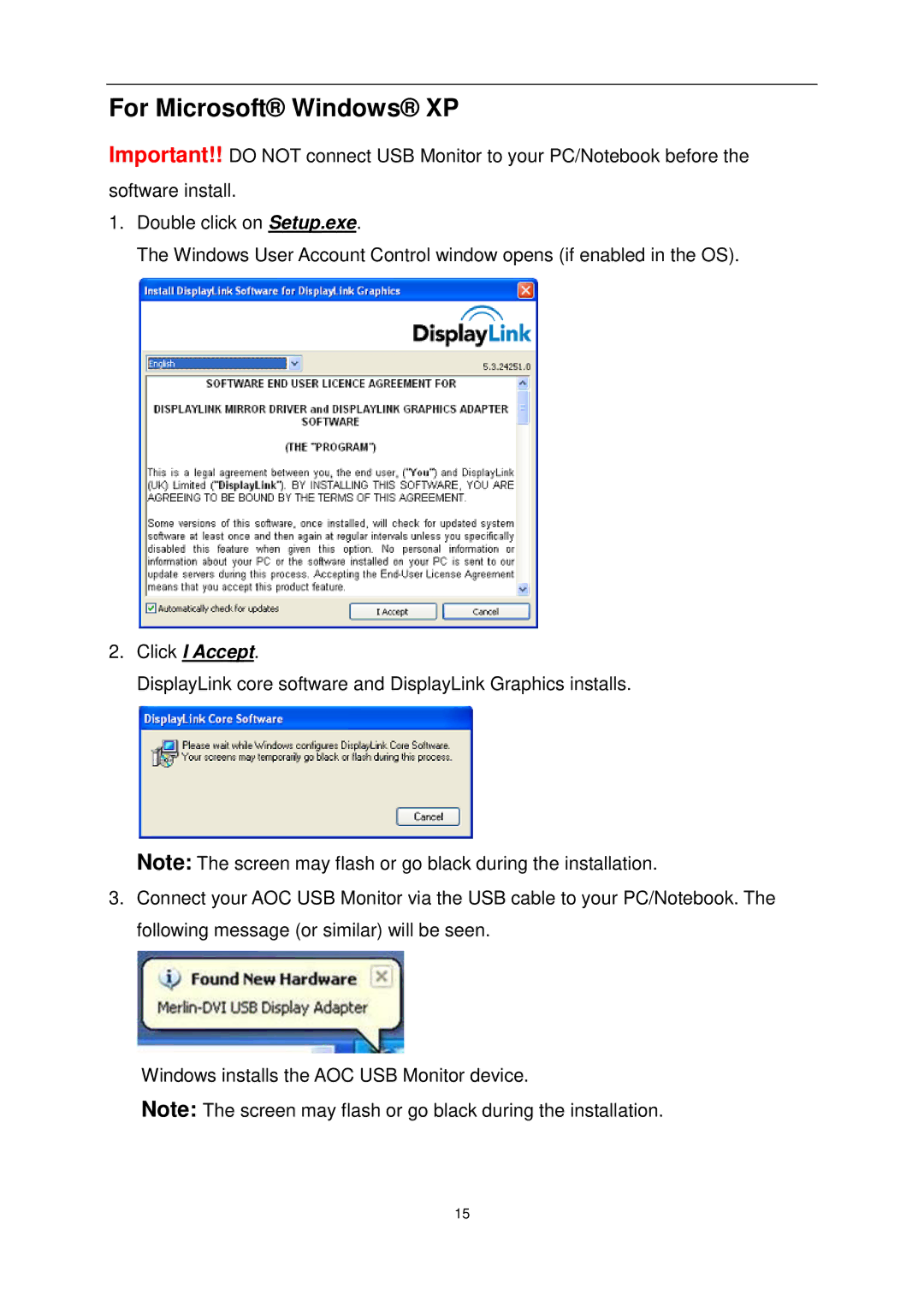 AOC E1649FWU user manual For Microsoft Windows XP 