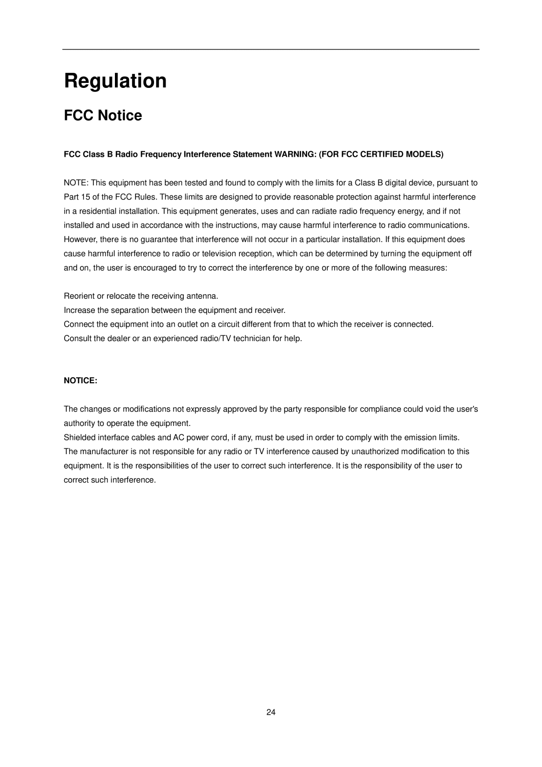 AOC E1649FWU user manual Regulation, FCC Notice 