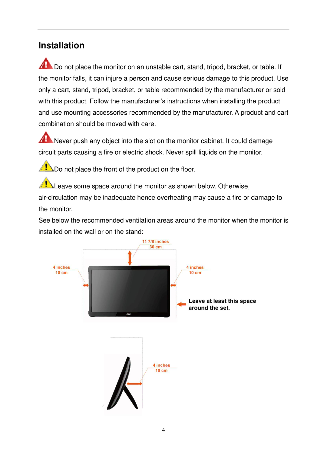 AOC E1649FWU user manual Installation 