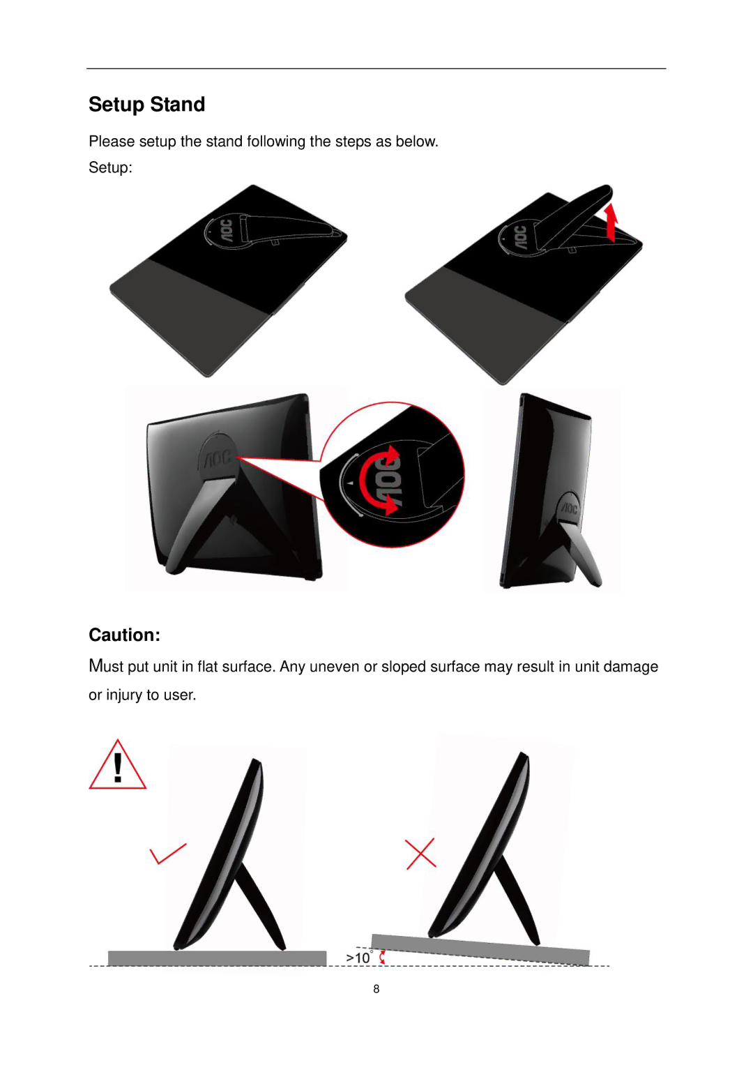 AOC E1649FWU user manual Setup Stand 