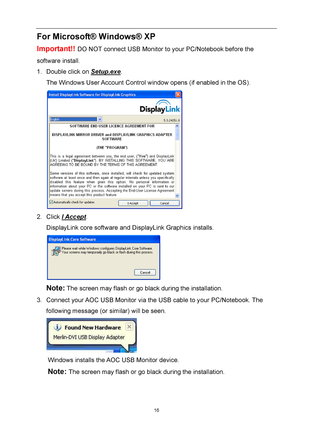 AOC E1659FWU user manual For Microsoft Windows XP 