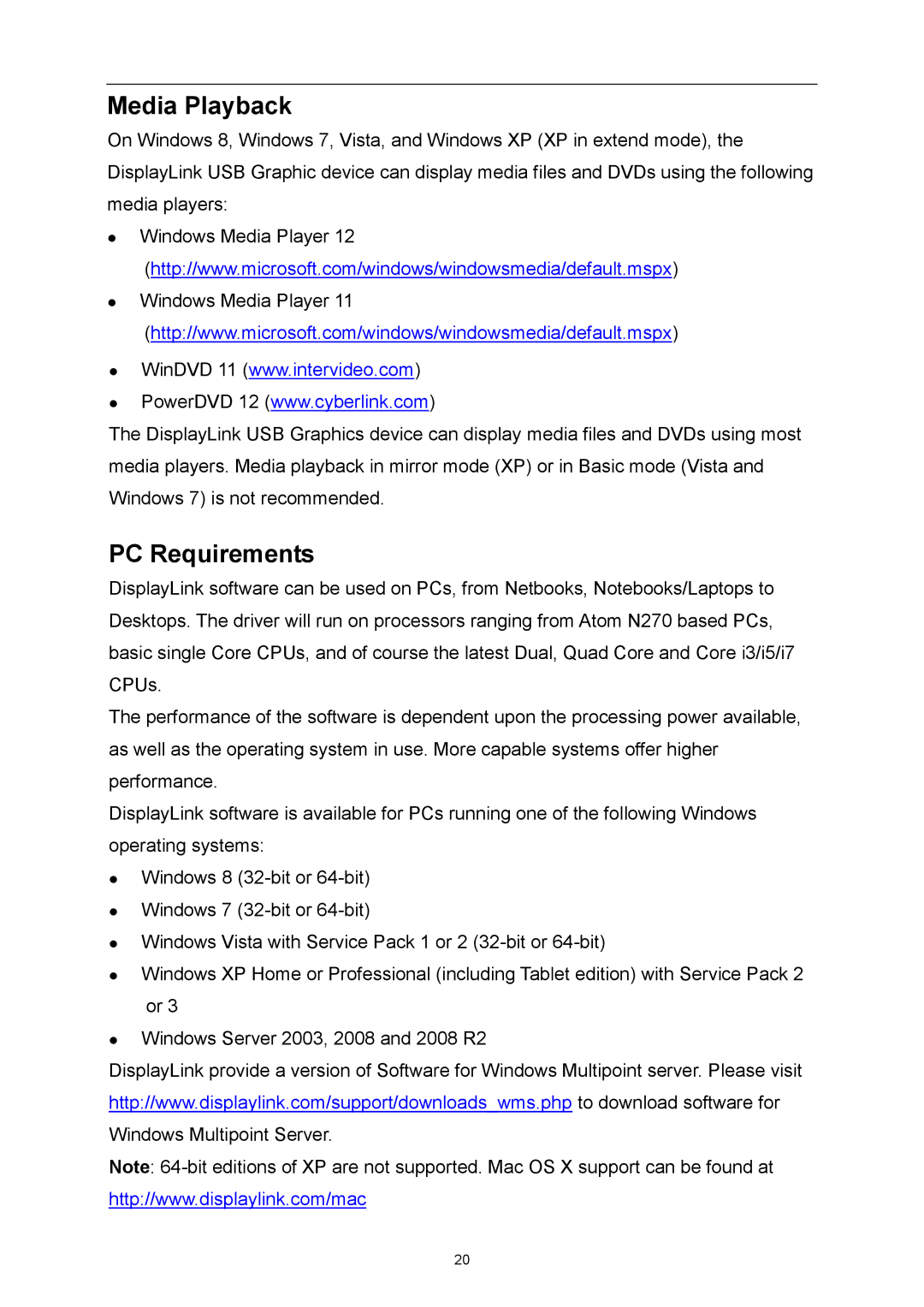 AOC E1659FWU user manual Media Playback, PC Requirements 