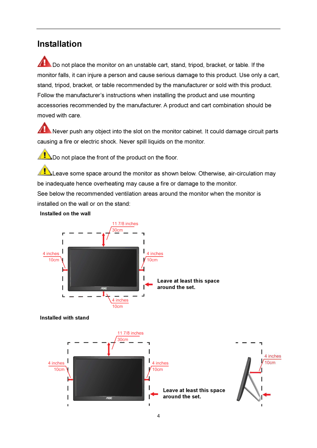 AOC E1659FWU user manual Installation 