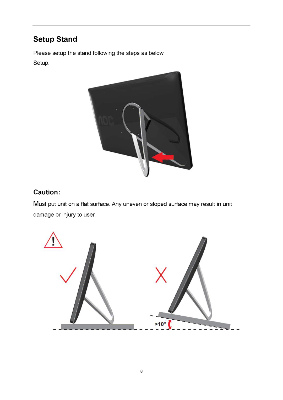 AOC E1659FWU user manual Setup Stand 