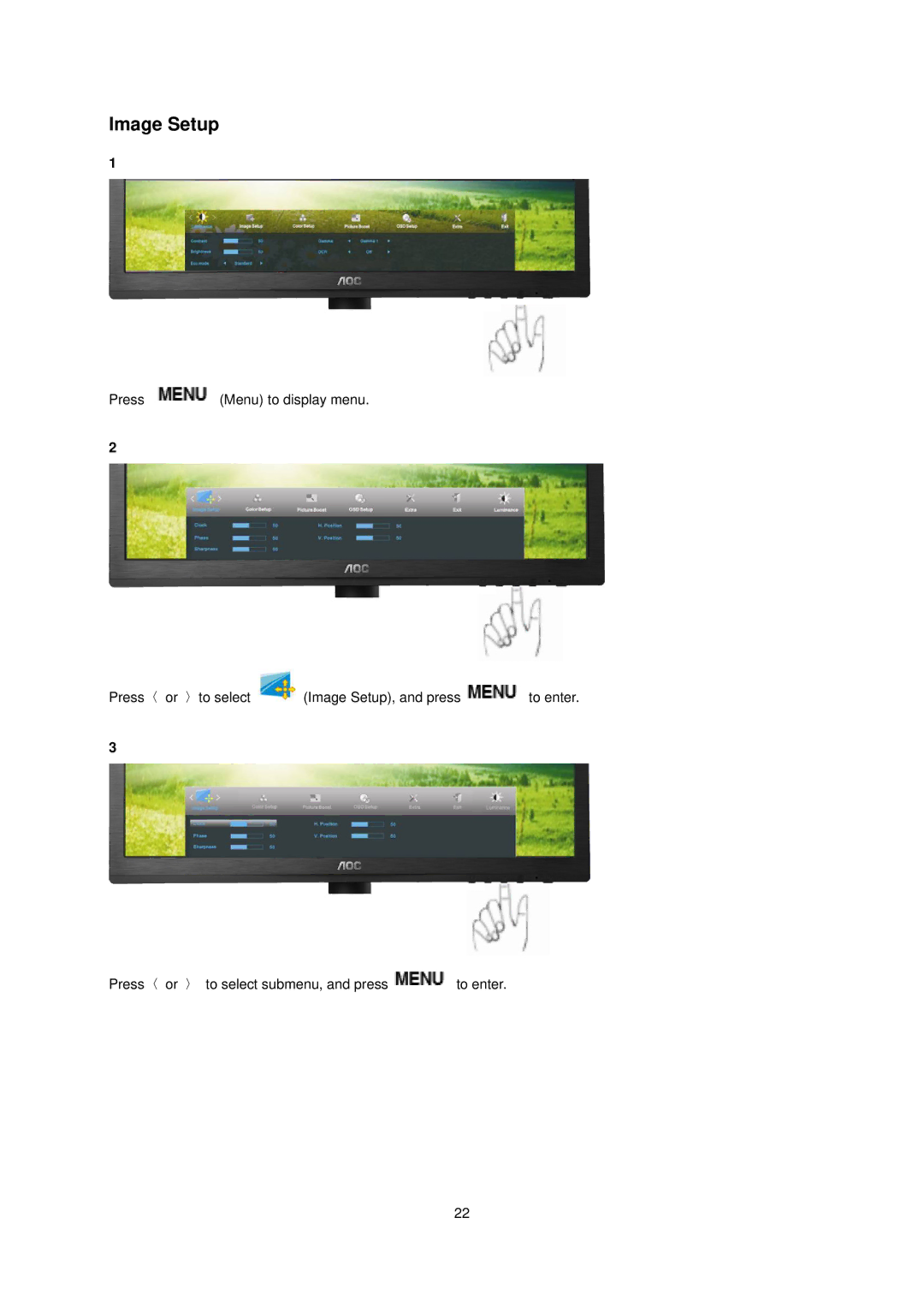 AOC E1660Sw manual Image Setup 