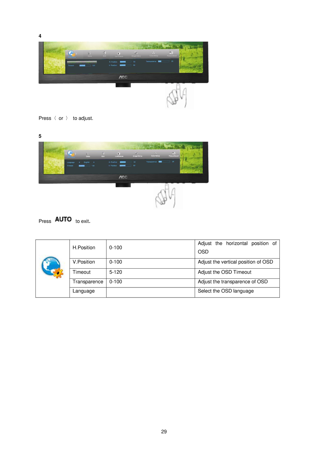 AOC E1660Sw manual Osd 