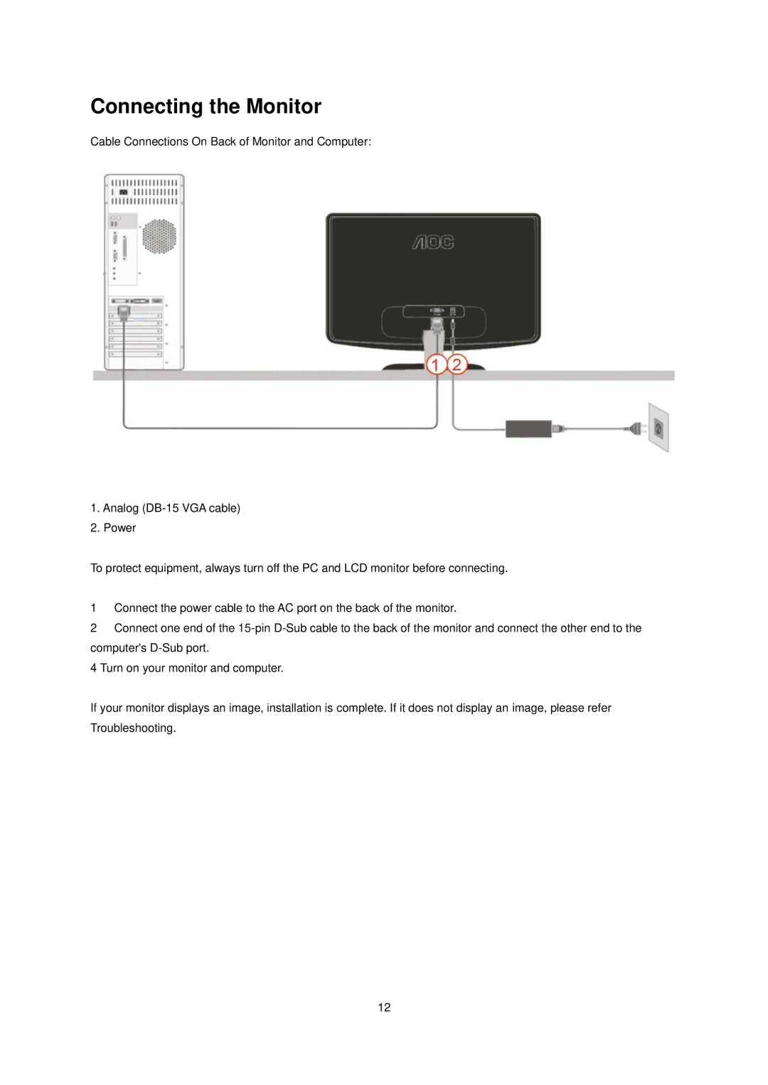 AOC e2040S manual Connecting the Monitor 