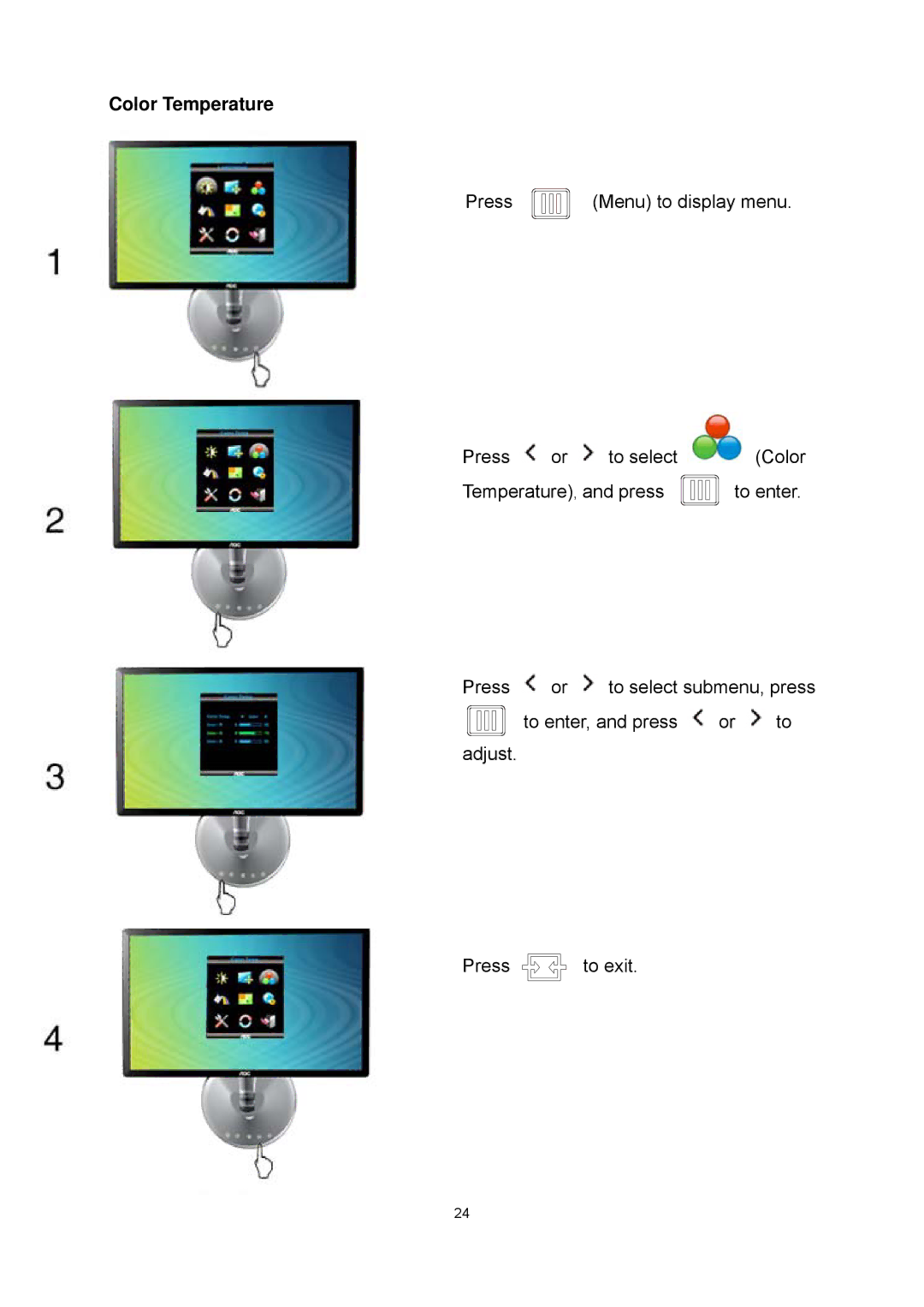 AOC E2043FK manual Color Temperature 