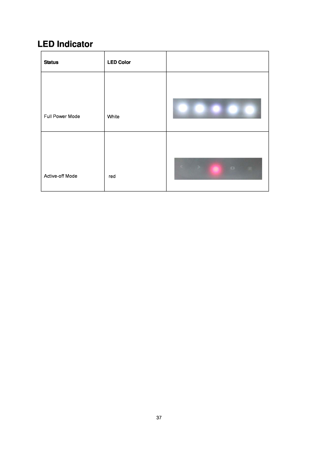 AOC E2043FK manual LED Indicator, Status, LED Color 