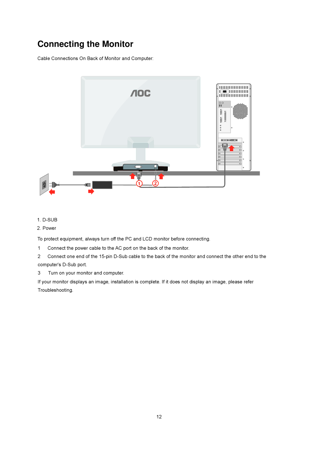 AOC e2043Fs manual Connecting the Monitor 