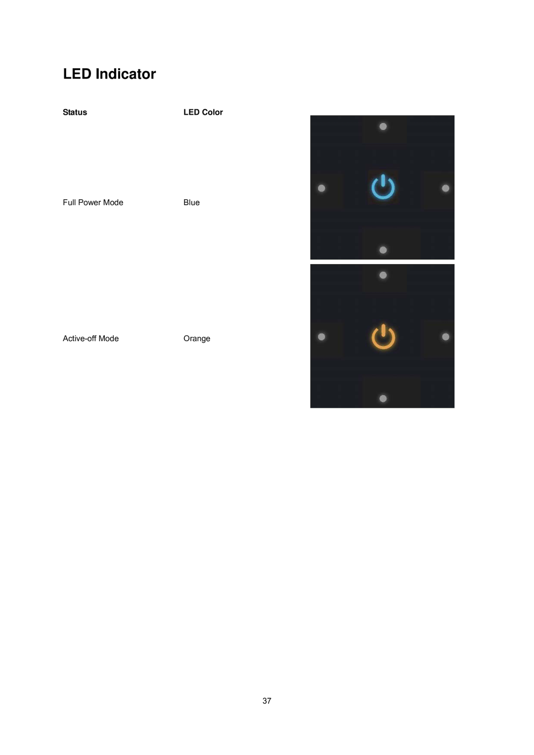 AOC e2236Fwh manual LED Indicator, Status LED Color 