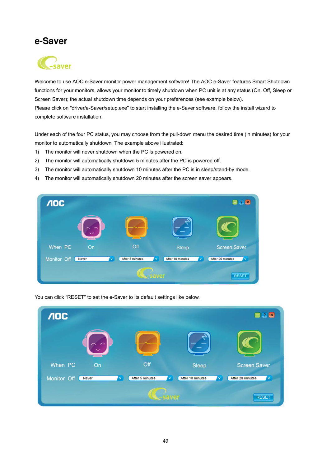 AOC e2236Fwh manual Saver 