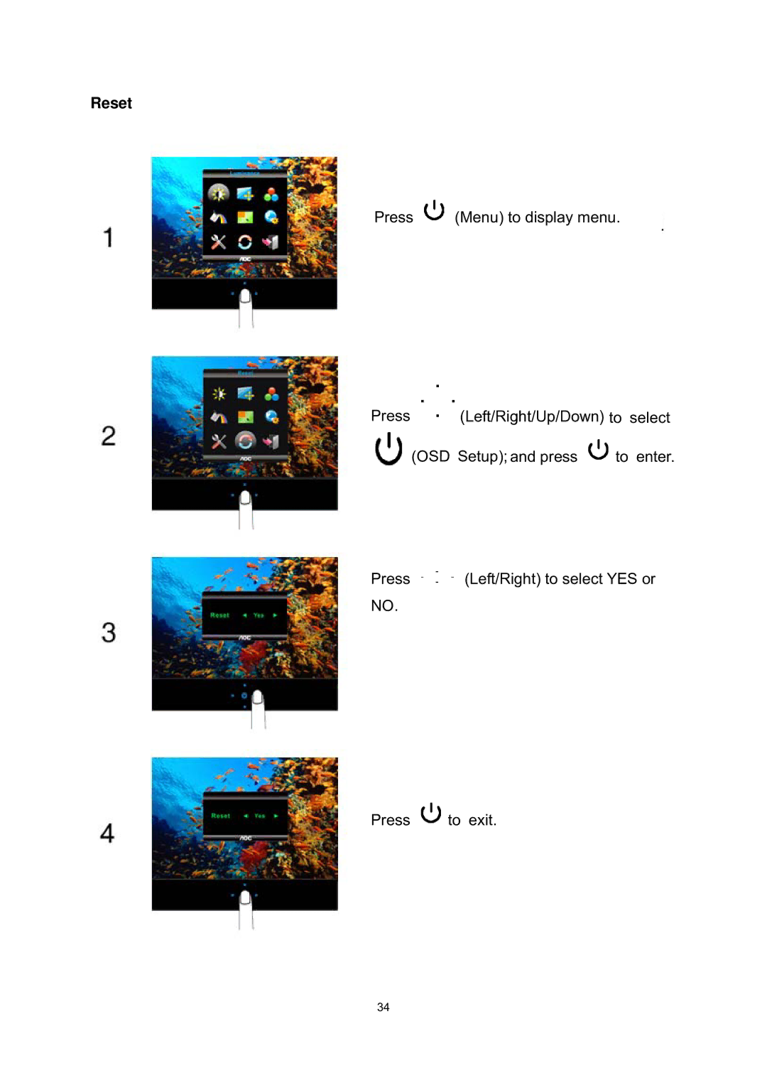 AOC E2237FWH manual Reset 