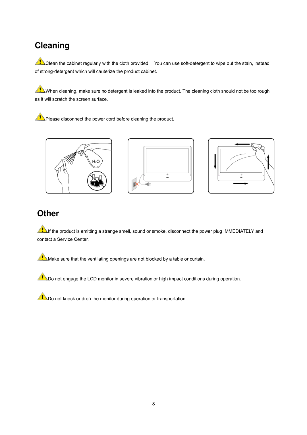 AOC E2237FWH manual Cleaning, Other 