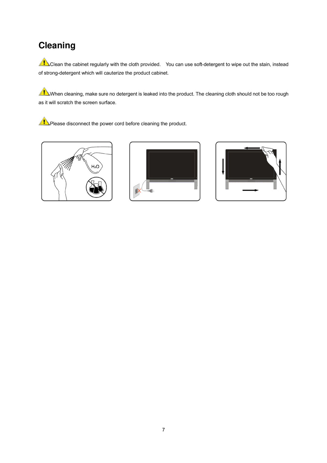 AOC E2239FWT manual Cleaning 